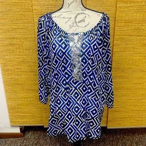 Sheer, long sleeved, sequin embellished top